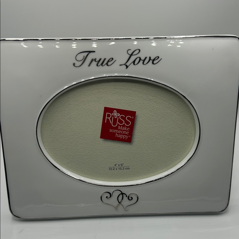 Russ White Oval 'True Love' Photo Frame with Silver Trim